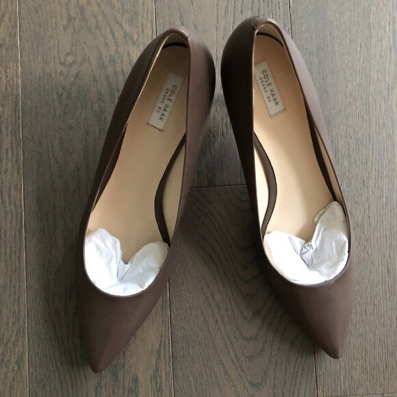 Cole Haan Grand. OS Leather Hi Heel Shoes w 2" Heels Dark Taupe Sz 9.5B NWOT - Picture 2 of 6